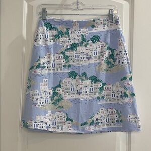 J. Jill Coastal Mediterranean Blue Print Scenic A-Line Skirt